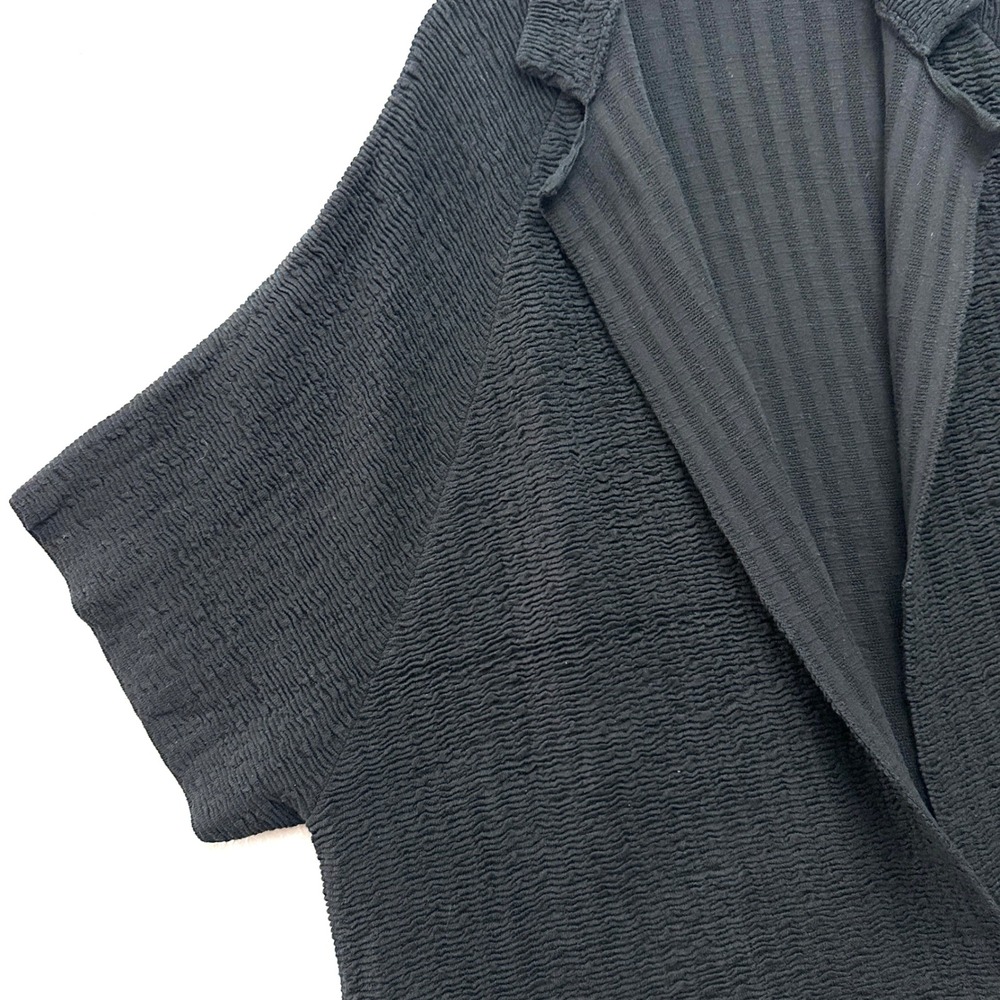 Eileen Fisher XL Silk Blend Textured Crinkle Open Front Cardigan Jacket Black - Picture 6 of 10